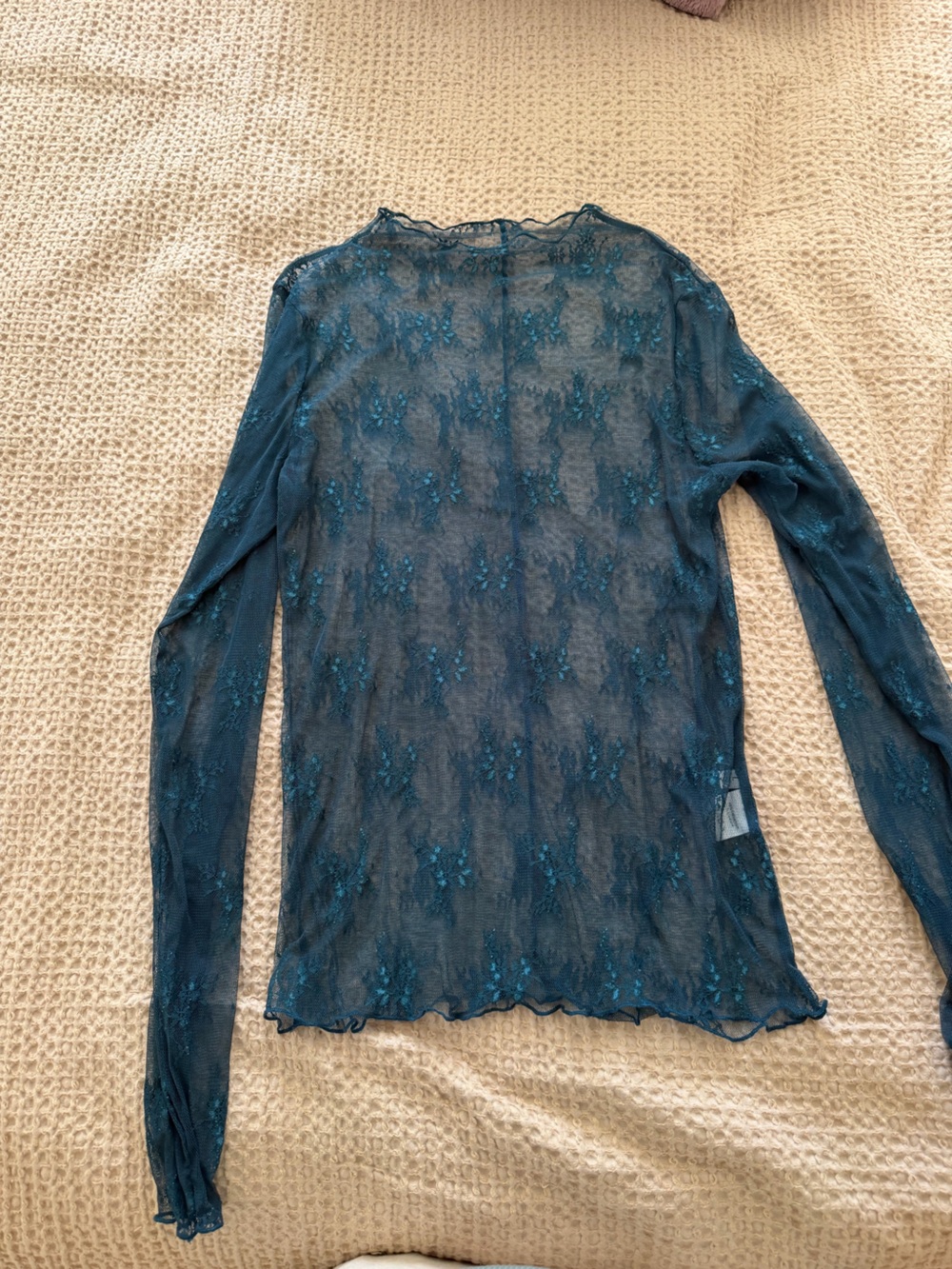 Aldo Teal Sheer Floral Long-Sleeve Top